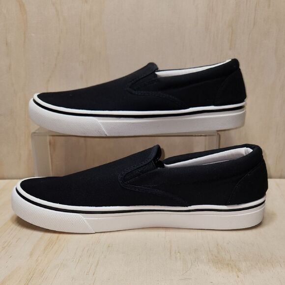 George Black and White Slip-On Sneakers Men 9.5 Loafer Canvas - Picture 2 of 9